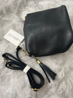 Black Faux Leather Crossbody Bag with Tassel NWT